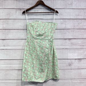 Vineyard Vines Dress Size 8 Green Pink Floral Starfish Print Strapless Cotton